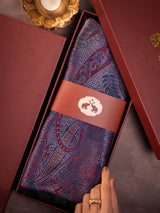 Metallic paisley pashmina shawl navy purple in gift box