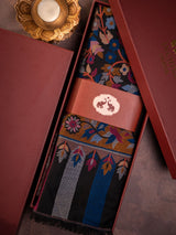Black Kaani modal stole draped as a gift for him