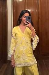 Yellow Cutwork Farshi Set