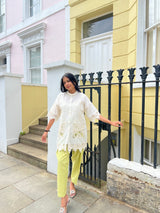 White Cutwork Elegance Top with Striped Narrow Salwar