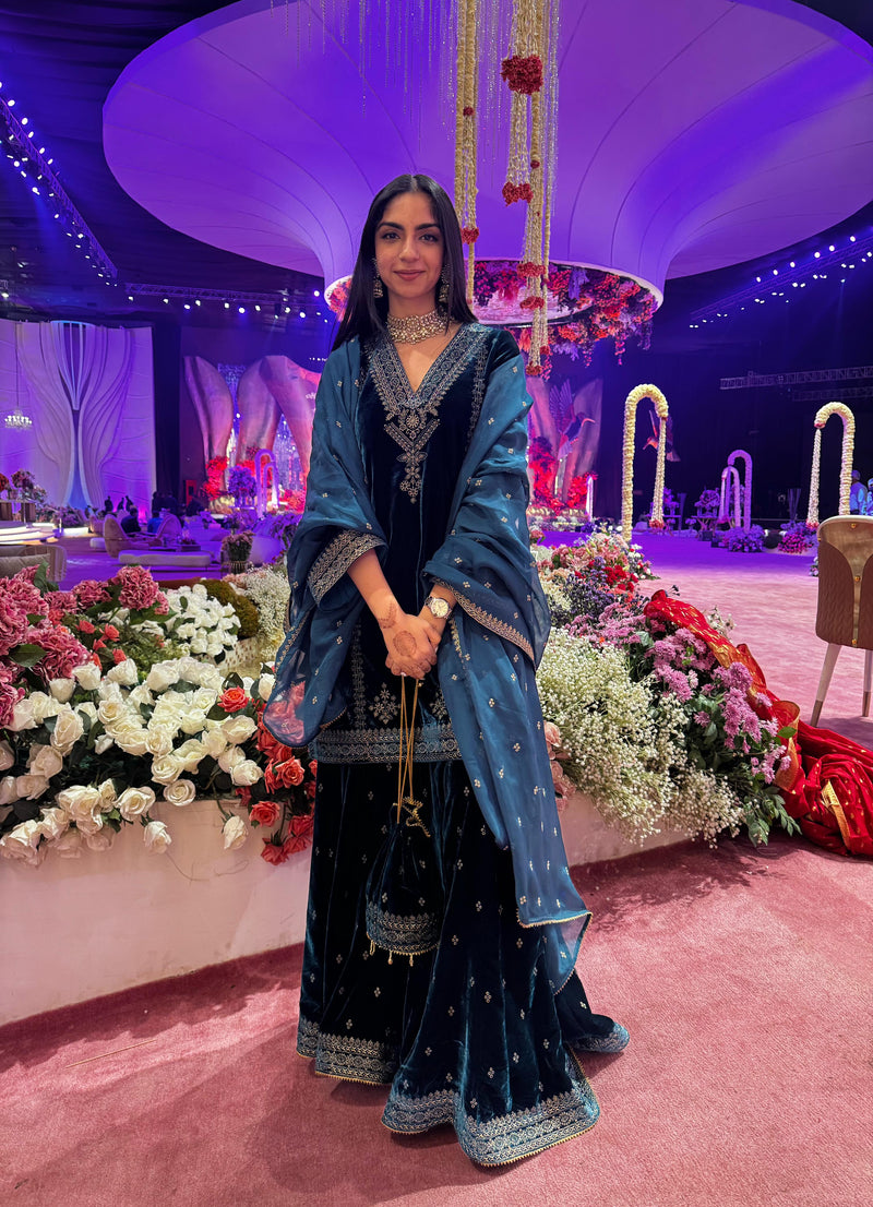 blue sharara dress Grey Blue Sharara Set