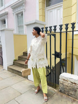 White Cutwork Elegance Top with Striped Narrow Salwar