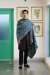 Teal Blue Floral Mandala Wool Shawl – Women's Wedding & Festive Shawl
