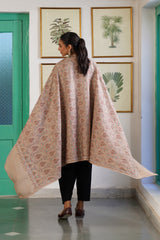 Beige Melange Floral Embroidered Shawl for Women