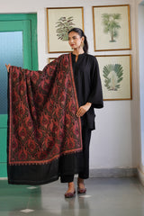 Fine Embroidered Kashmiri Shawl Gift Box – Black Multicolor Paisley Wool Shawl