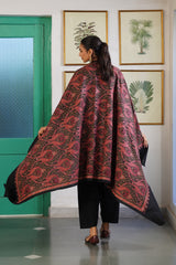 Fine Embroidered Kashmiri Shawl Gift Box – Black Multicolor Paisley Wool Shawl