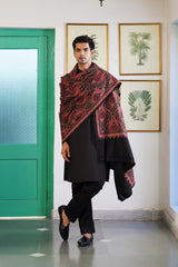 Fine Embroidered Kashmiri Shawl Gift Box – Black Multicolor Paisley Wool Shawl