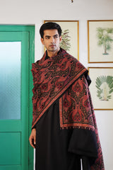 Fine Embroidered Kashmiri Shawl Gift Box – Black Multicolor Paisley Wool Shawl