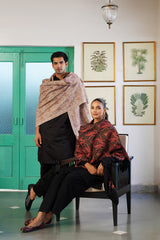 Beige Melange Floral Embroidered Shawl for Men