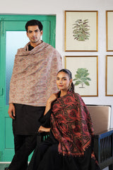 Beige Melange Floral Embroidered Shawl for Men