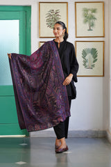 His & Her Kaani Jacquard Shawl Gift Set – Gold Black & Purple Blue Double-Sided Stoles| Wedding Gift for Couples