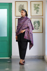 His & Her Kaani Jacquard Shawl Gift Set – Gold Black & Purple Blue Double-Sided Stoles| Wedding Gift for Couples
