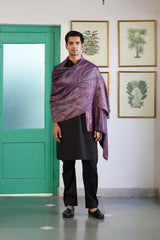 His & Her Kaani Jacquard Shawl Gift Set – Gold Black & Purple Blue Double-Sided Stoles| Wedding Gift for Couples