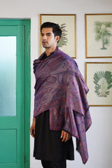 His & Her Kaani Jacquard Shawl Gift Set – Gold Black & Purple Blue Double-Sided Stoles| Wedding Gift for Couples