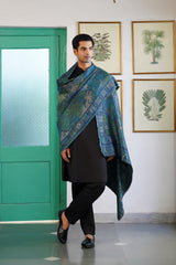 Peacock Blue Green Paisley Woven Shawl for Men