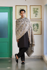 Grey Peacock Floral Woven Shawl for Men
