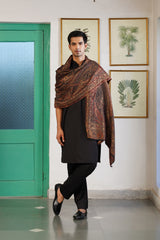 His & Her Kaani Jacquard Shawl Gift Set – Gold Black & Purple Blue Double-Sided Stoles| Wedding Gift for Couples
