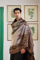 Bronze Paisley Border Woven Shawl for Men