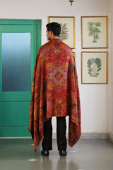 His & Her Woven Deep Red and Beige Shawl Set – Jacquard Shawls for Wedding Gifting
