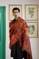 His & Her Woven Deep Red and Beige Shawl Set – Jacquard Shawls for Wedding Gifting