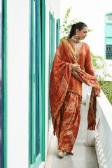 Naaz Rust Printed Tissue Farshi Salwar Set with Embroidery