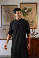 Black Self Kurta and Patiala Pants with Classic Motif Stole