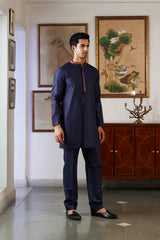 Classic Navy Embroidered Kurta & Pant for Men
