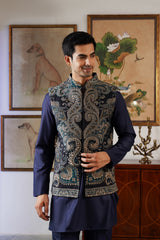 Naaz Navy Kaani Jacket with Kurta & Pant