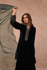 Black Velvet Embroidered Sharara Set