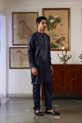 Naaz Navy Tone-on-Tone Embroidered Kurta for Men