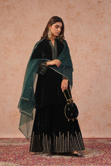 Black Velvet Embroidered Sharara Set