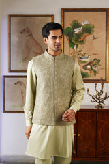 Naaz Green Self Zari Embroidered Jacket with Kurta & Pant