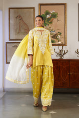 Naaz Yellow Aari Farshi Salwar Set with Ombre Dupatta