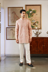 Naaz Pink Self Zari Embroidered Kurta Pant for Men