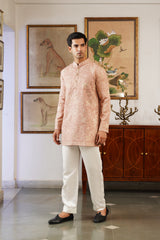 Naaz Pink Self Zari Embroidered Kurta Pant for Men