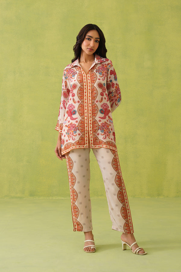 Noor Cream Paisley Printed Set- Inchingindia