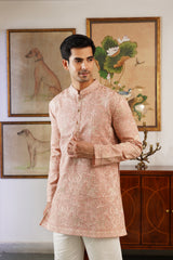 Naaz Pink Self Zari Embroidered Kurta Pant for Men