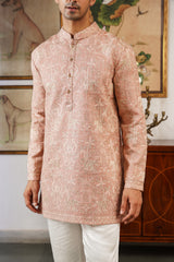 Naaz Pink Self Zari Embroidered Kurta Pant for Men