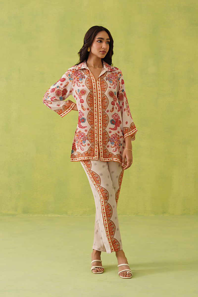 Noor Cream Paisley Printed Set- Inchingindia