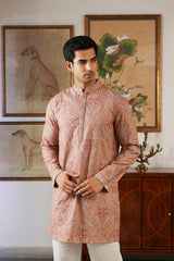 Peach Embroidered Kaani Paisley Kurta for Men