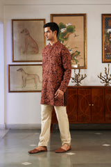 Brown Embroidered Kurta Pant for Men