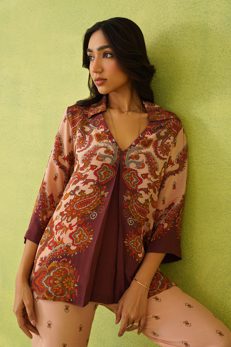 Rust-Beige Printed Set- Inchingindia