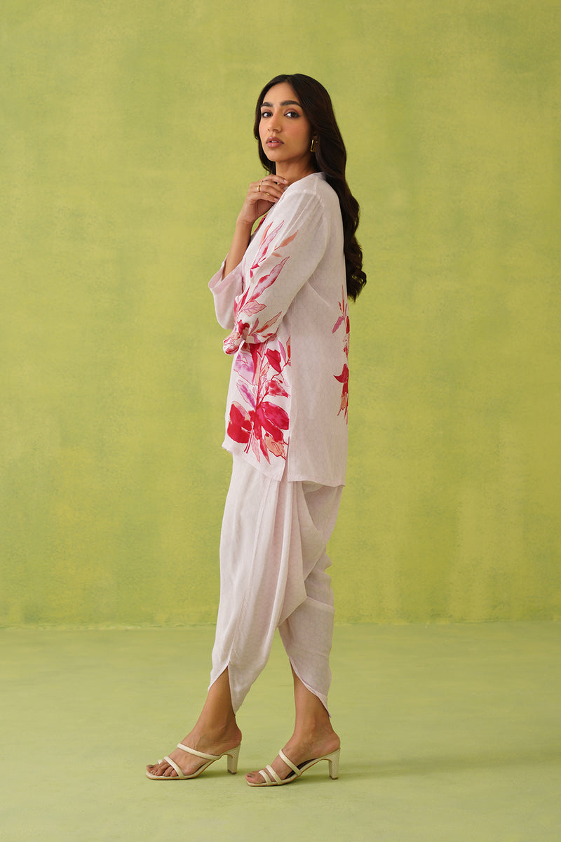 Pink Floral Dhoti Set