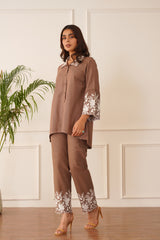 Blossom Brown Embroidered Co-ord Set