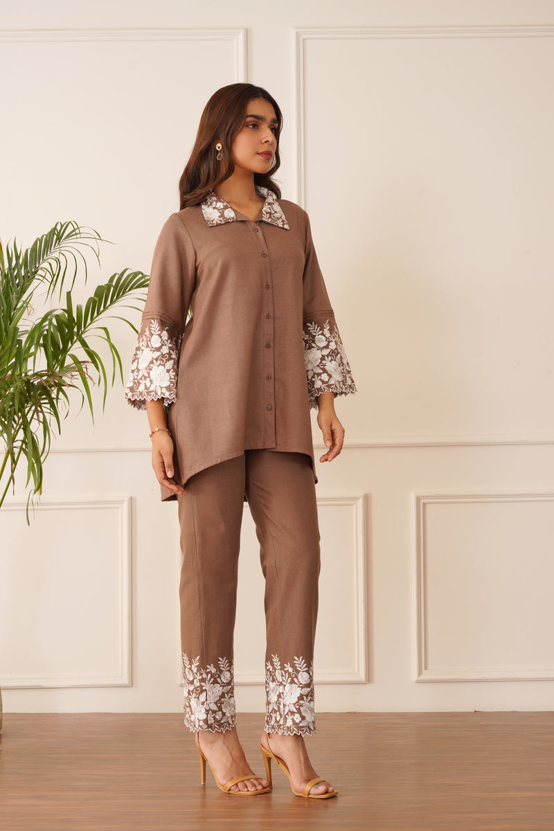 Blossom Brown Embroidered Co-ord Set