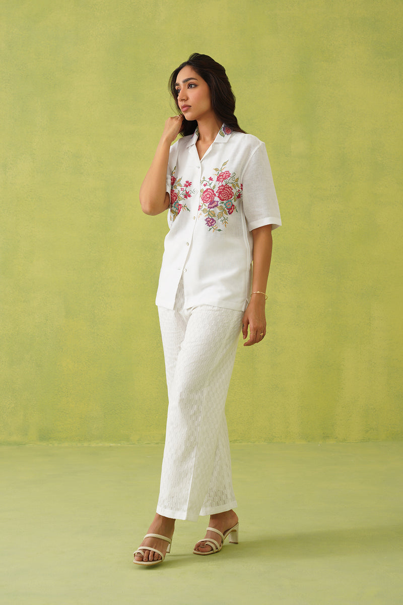 Ivory Blossom Cross Stitch Embroidered Top