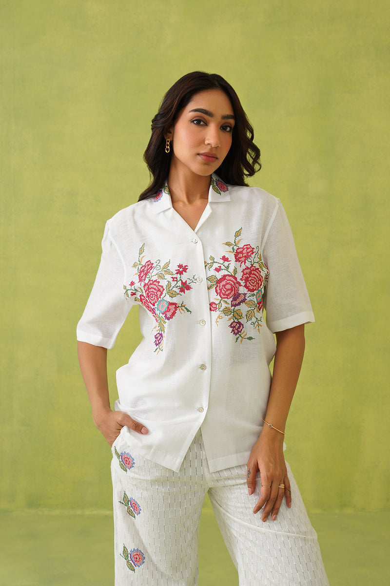 Ivory Blossom Cross Stitch Embroidered Top