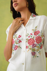 Ivory Blossom Cross Stitch Embroidered Top