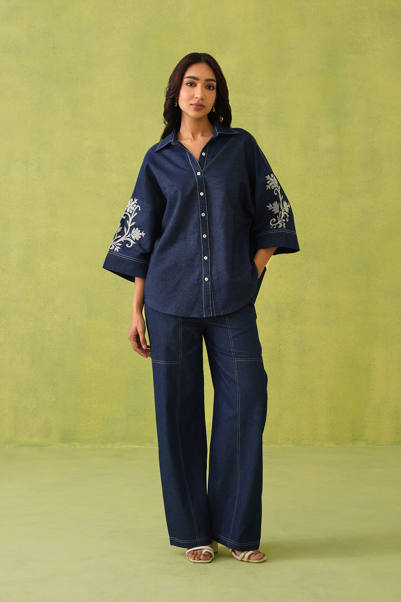 Noor Denim Embroidered Coord Set- Inchingindia