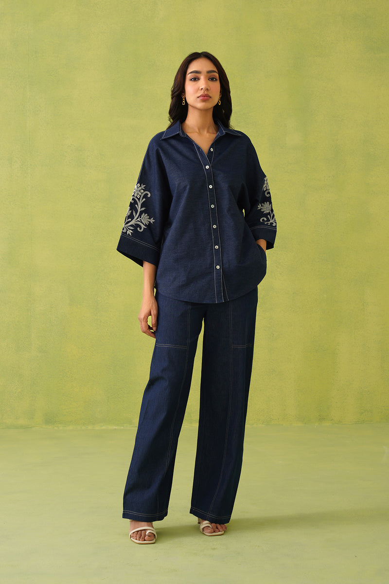 Noor Denim Embroidered Coord Set- Inchingindia